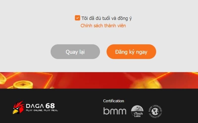 Hoàn tất quy trình đăng ký DAGA68 Hoàn tất quy trình đăng ký DAGA68